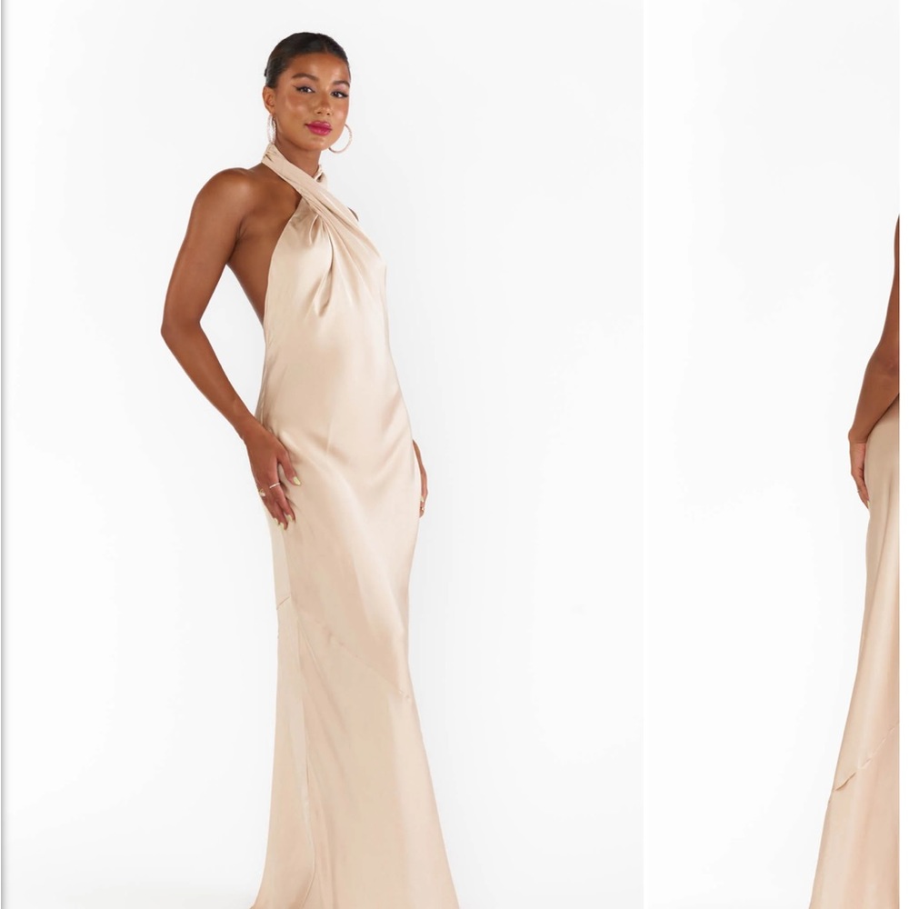 Show Me Your Mumu Jasmine Halter Dress in Champagne Silk